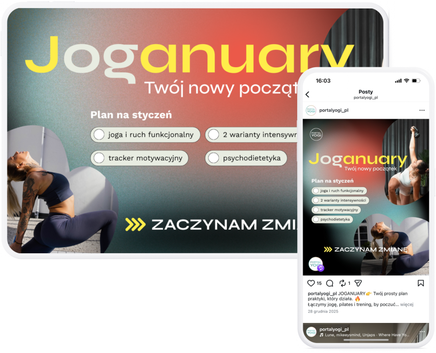 Mockup tabletu i telefonu z portalem do jogi